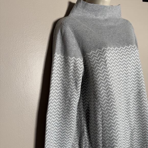 Aspen Women’s Large Gray White Chevron Mock Neck Tunic Sweater, EUC, Heavy Cozy - Picture 4 of 7